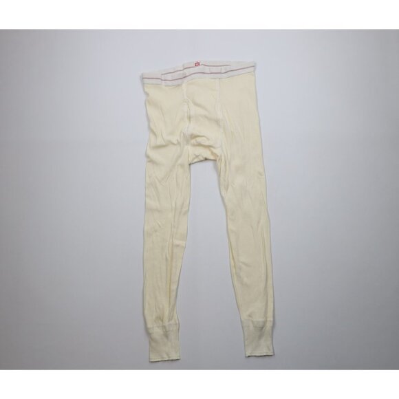 Vtg 40s Hanes Winter Sets Mens 36 Knit Cuffed Thermal Pants Joggers Cream USA - Picture 1 of 11